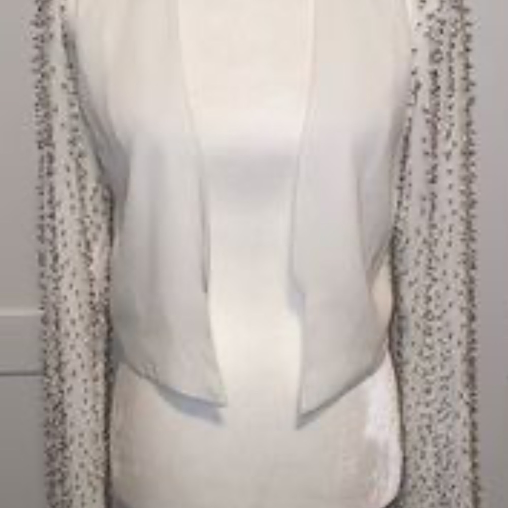White sleeve embellished sleeves jacket .